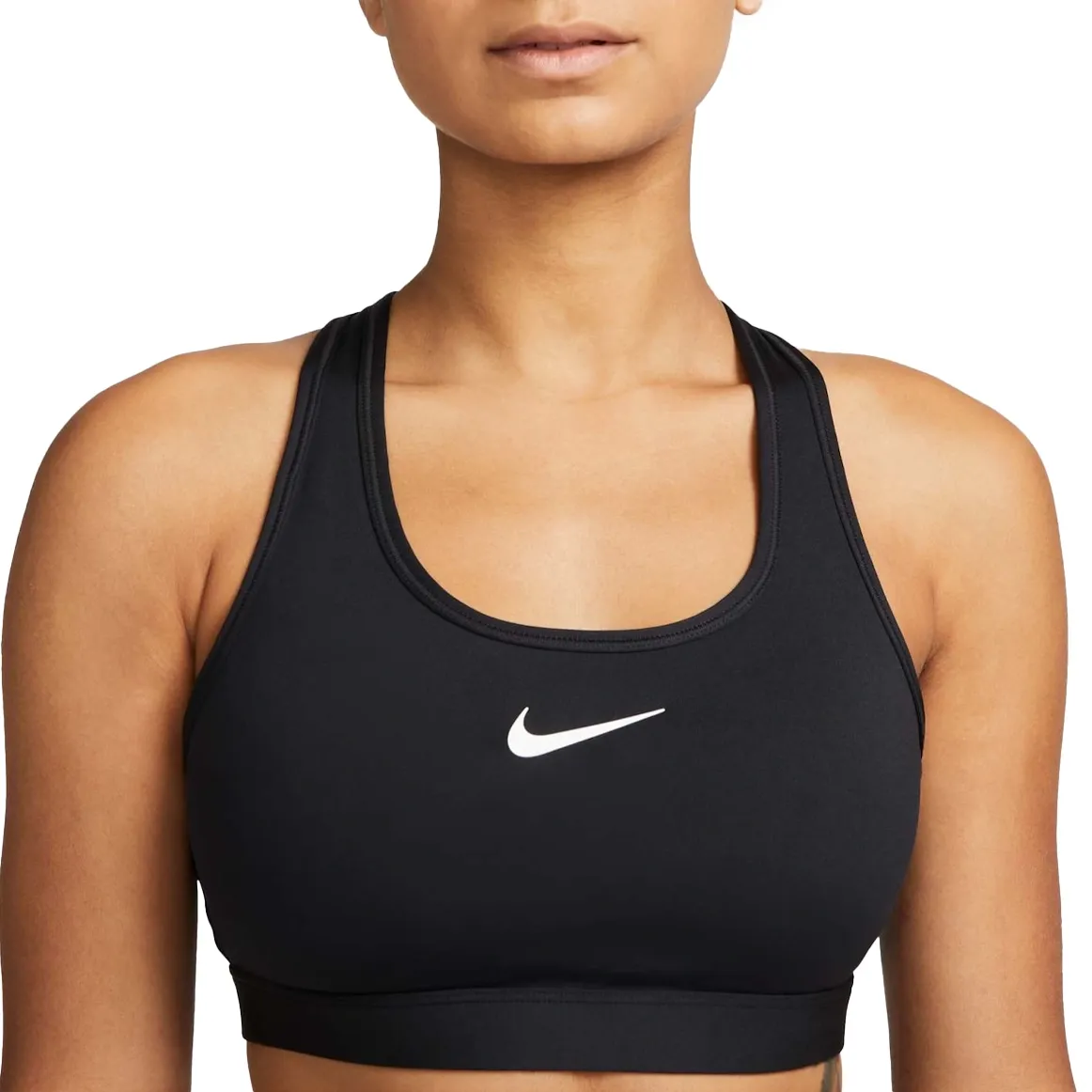 Top esportivo Nike feminino preto com suporte médio e design ajustado para treino